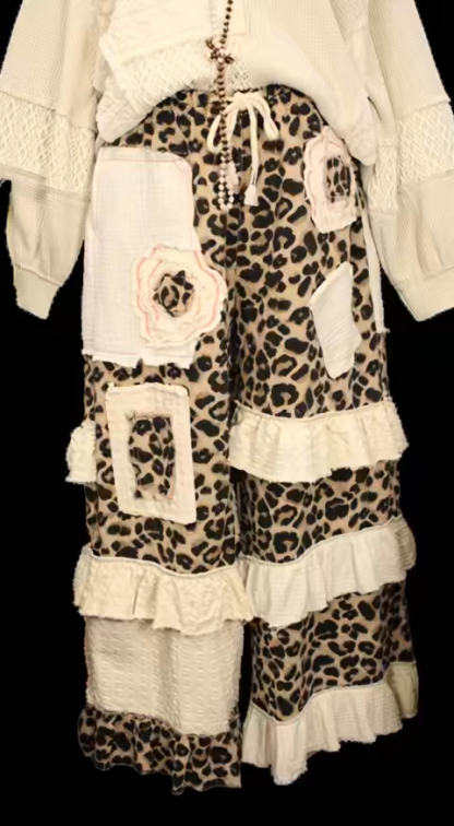 Unique Leopard Print Patchwork Pants