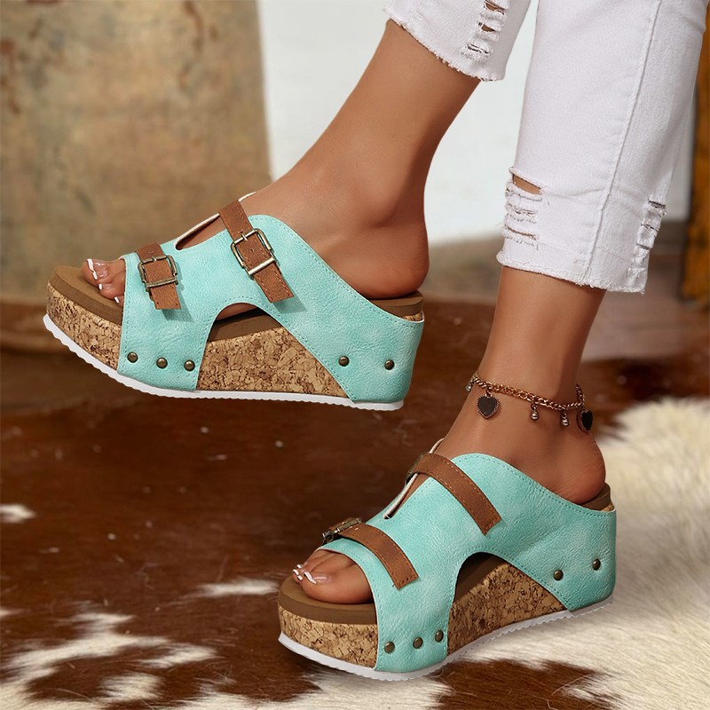 Cozy Suede Wedge Peep-Toe Platform Sandals
