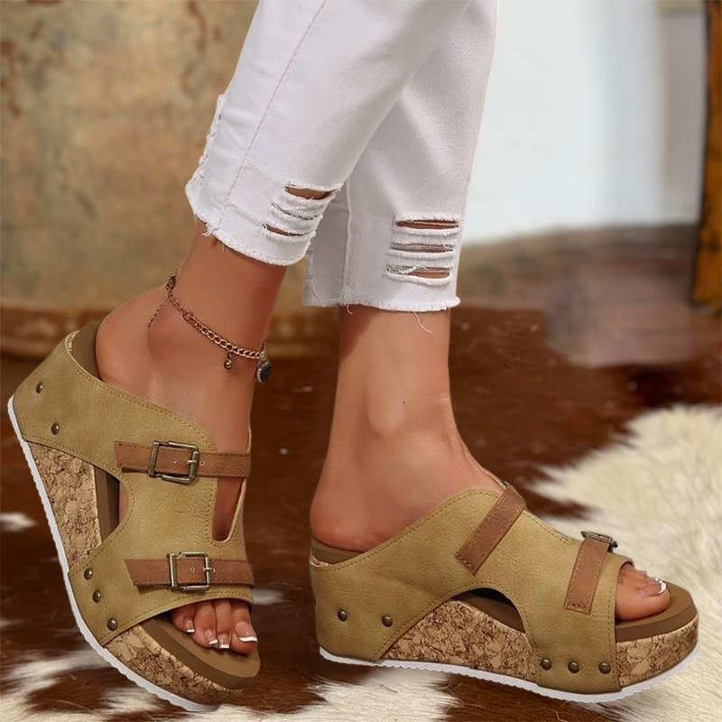 Cozy Suede Wedge Peep-Toe Platform Sandals