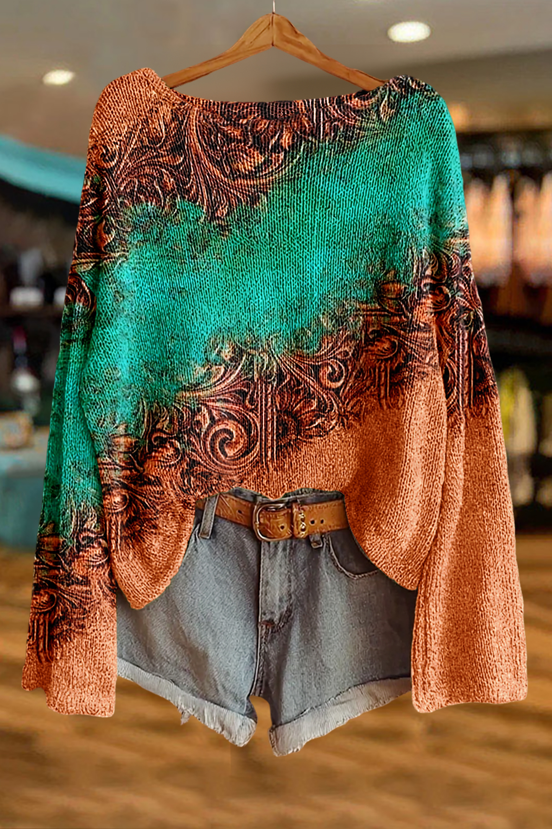 Vintage Distressed Print Sweater