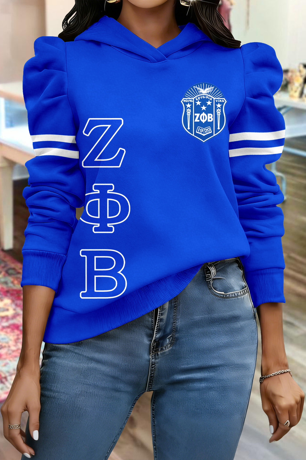 Zeta Phi Beta Sorority Puff Sleeve Hoodie