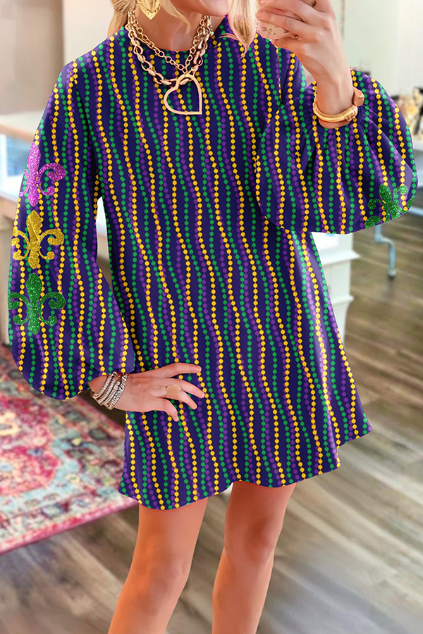 Mardi Gras Beaded Print Sweatshirt Dress