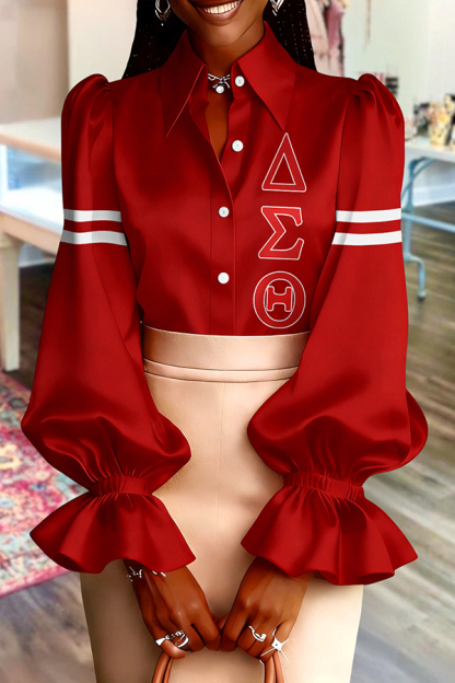 Delta Sigma Theta Sorority Puff Sleeve Satin Blouses