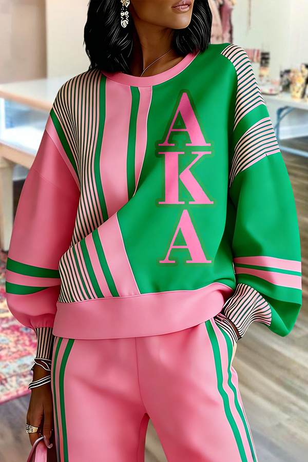 Alpha Kappa Alpha Sorority Striped Lantern Sleeve Sweatshirt