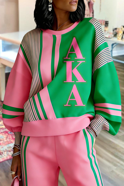 Alpha Kappa Alpha Sorority Striped Lantern Sleeve Sweatshirt