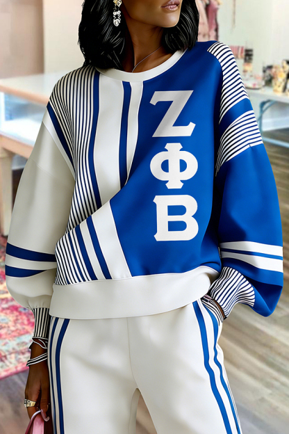Zeta Phi Beta Sorority Striped Lantern Sleeve Sweatshirt