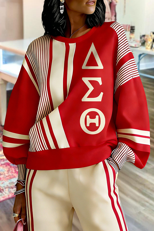 Delta Sigma Theta Sorority Striped Lantern Sleeve Sweatshirt