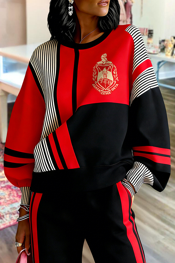 Delta Sigma Theta Sorority Color Block Striped Lantern Sleeve Sweatshirt