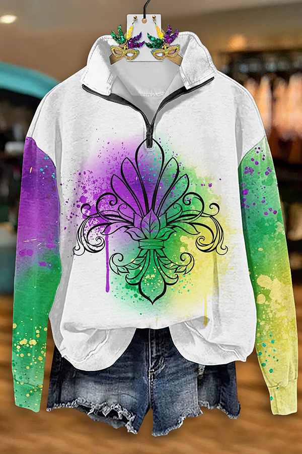 Mardi Gras Gradient Color Zipper Sweatshirt
