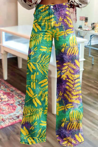 Mardi Gras Leaf Wide-Leg Pants