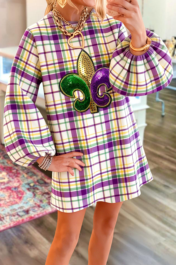 Mardi Gras Plaid Sweatshirt Dress