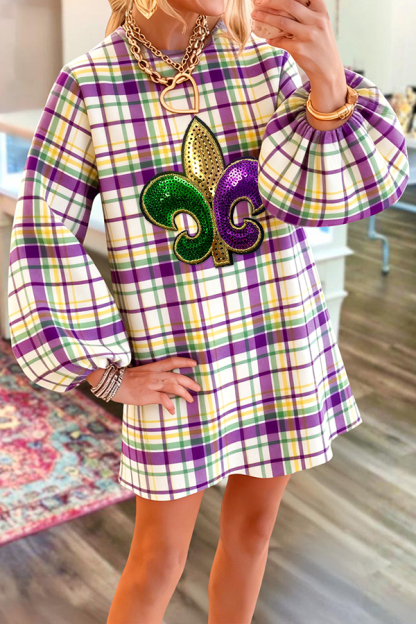 Mardi Gras Plaid Sweatshirt Dress