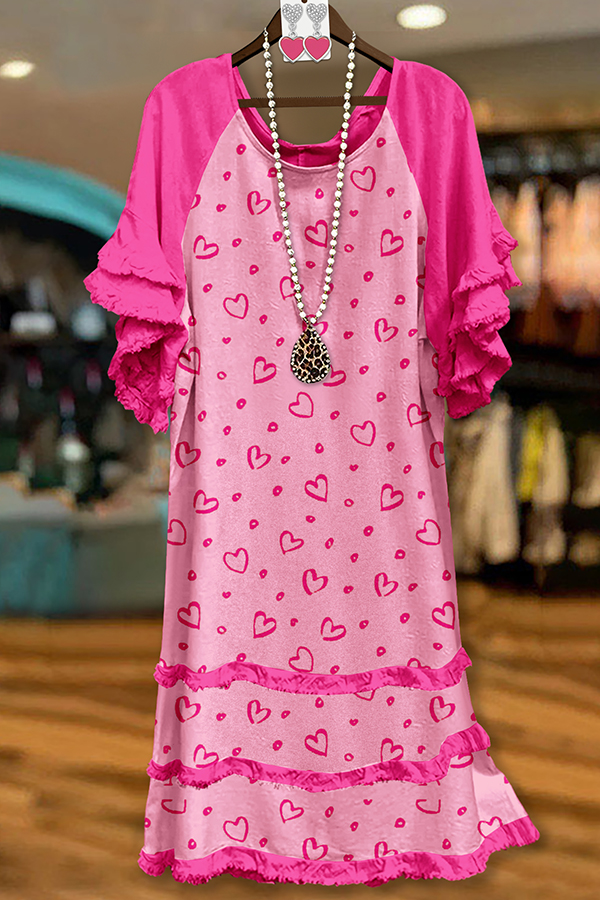 Valentine's Day Heart Raglan Sleeve Dress