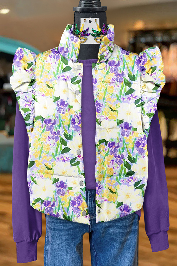 Mardi Gras Floral Flutter Sleeve Vest