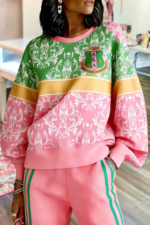 Alpha Kappa Alpha Sorority Color Block Lantern Sleeve Sweatshirt