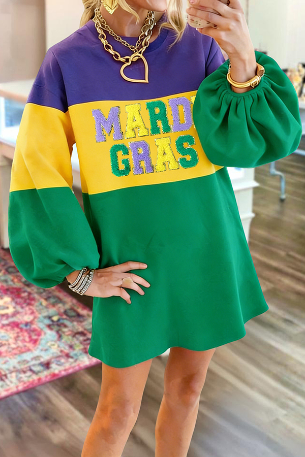 Mardi Gras Color Block Sweatshirt Dress