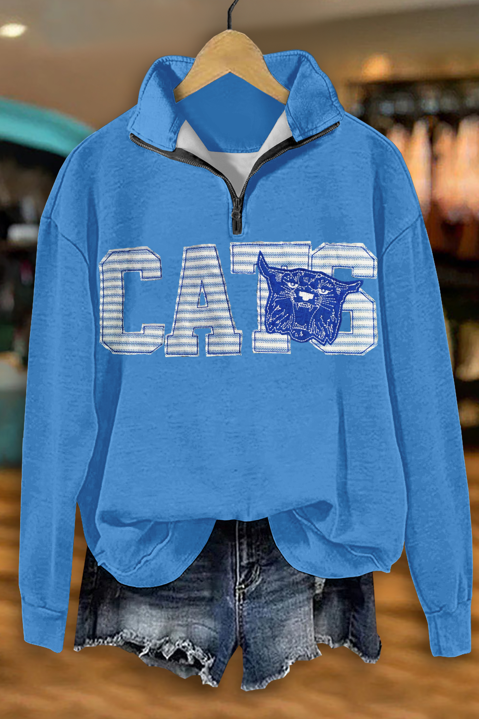 Game Day CATS Blue Zip-Up Sweatshirt