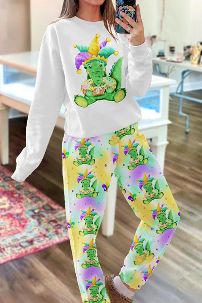 Cute Mardi Gras Alligator Top And Pants Two-Piece Set