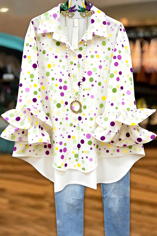 Mardi Gras Polka Dot Ruffled Blouse
