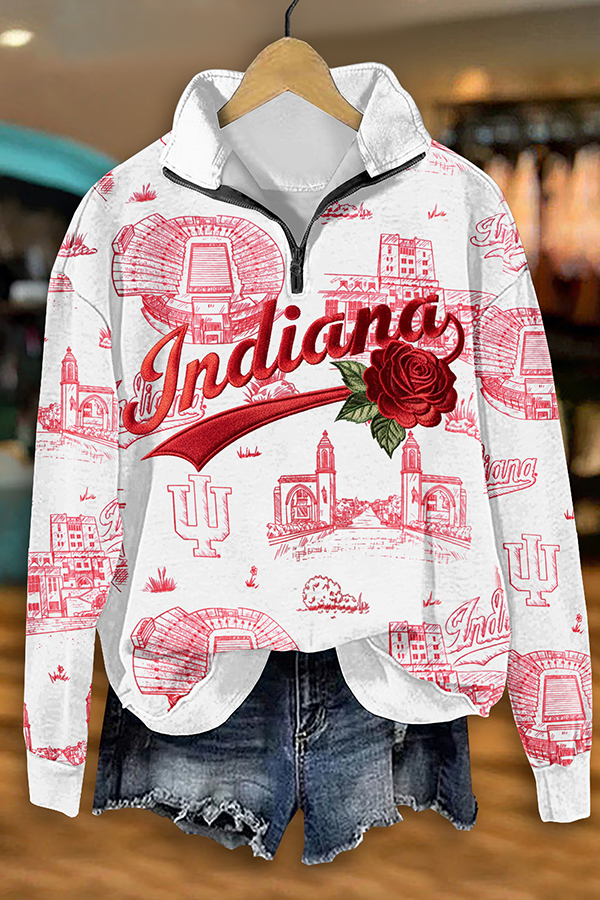 Game Day Red And White Zip-Up Sweatshirt