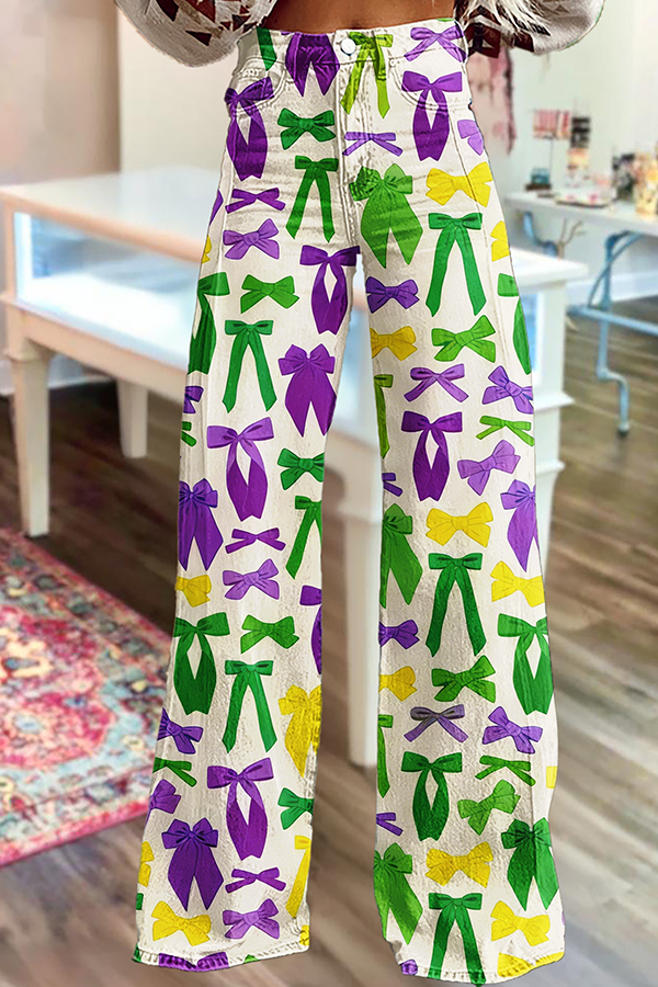 Mardi Gras Bow Wide-Leg Pants