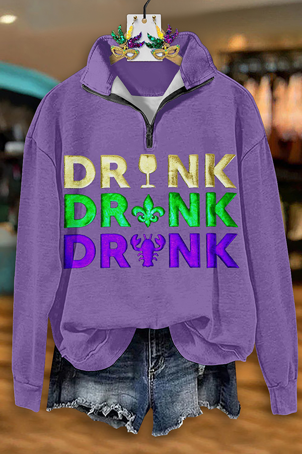 Mardi Gras Drink Zip-Up Sweatshirt