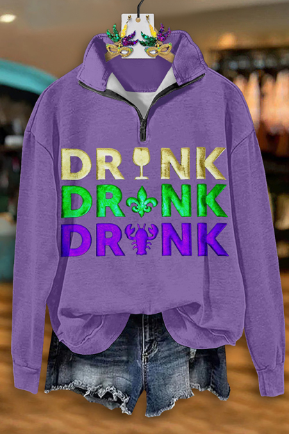 Mardi Gras Drink Zip-Up Sweatshirt