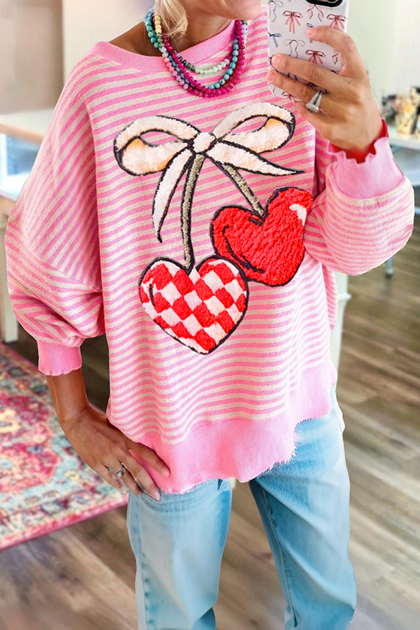 Women's sweatshirt | Cute Valentine's Day Cherry Striped Sweatshirt |mywesternoutfit
