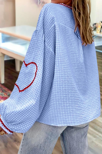 Sweet Plaid Heart Lace Blouses