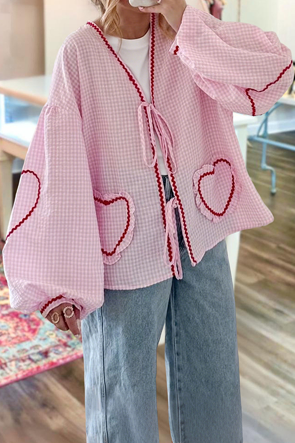 Women's blouse | Sweet Plaid Heart Lace Blouses |mywesternoutfit