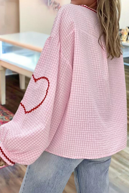 Sweet Plaid Heart Lace Blouses