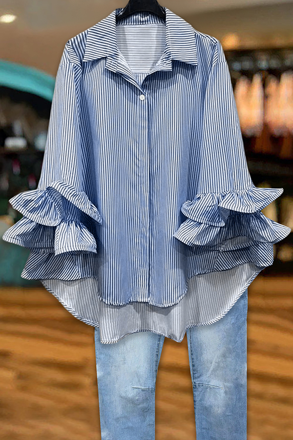 Women's blouse | Classic Striped Ruffled Blouse |mywesternoutfit