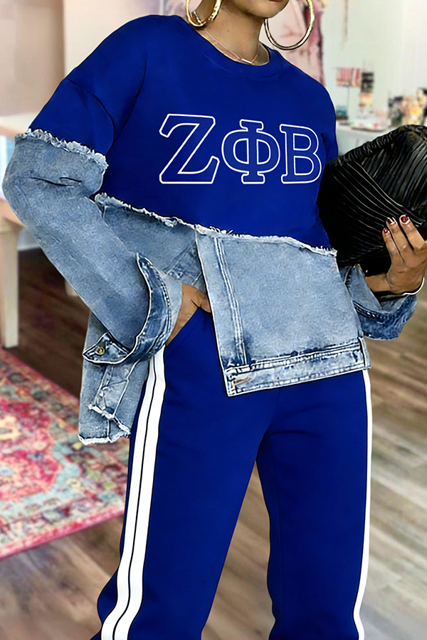 Zeta Phi Beta Sorority Denim-Paneled Sweatshirt