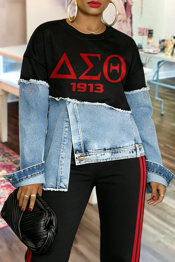 Delta Sigma Theta Sorority Denim-Paneled Sweatshirt
