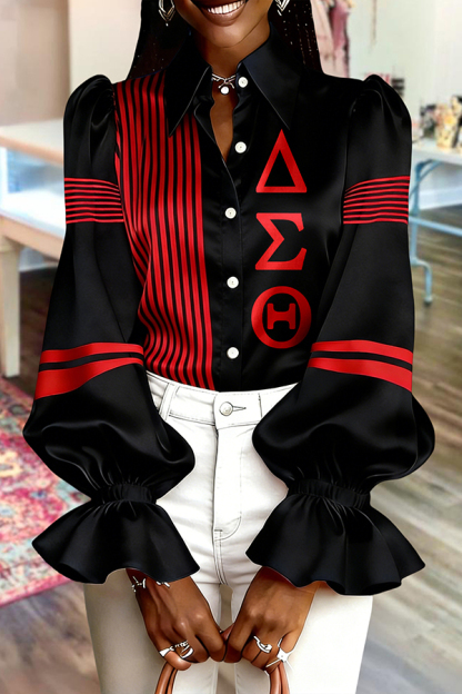 Delta Sigma Theta Sorority Puff Sleeve Satin Striped Blouse