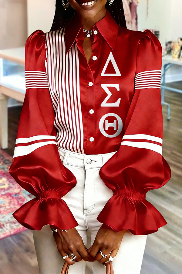 Delta Sigma Theta Sorority Puff Sleeve Satin Striped Blouse