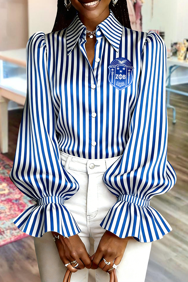 Zeta Phi Beta Sorority Puff Sleeve Satin Striped Blouse