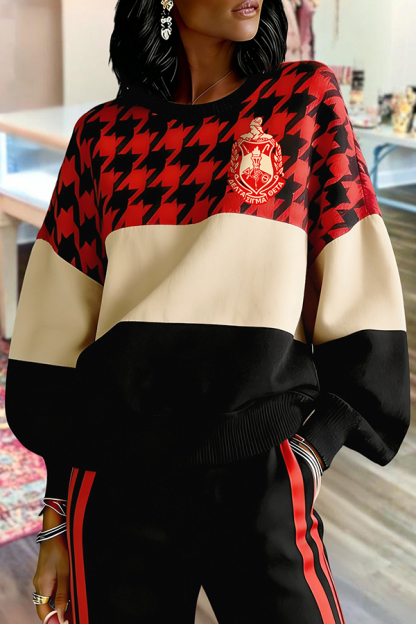Delta Sigma Theta Sorority Color-Block Houndstooth Sweatshirt