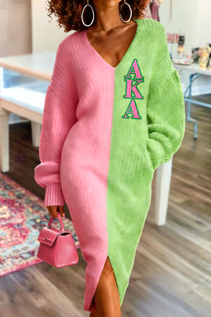 Alpha Kappa Alpha Sorority Color-Block Split Sweater Dress