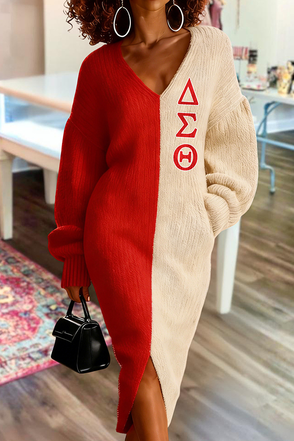 Delta Sigma Theta Sorority Color-Block Split Sweater Dress
