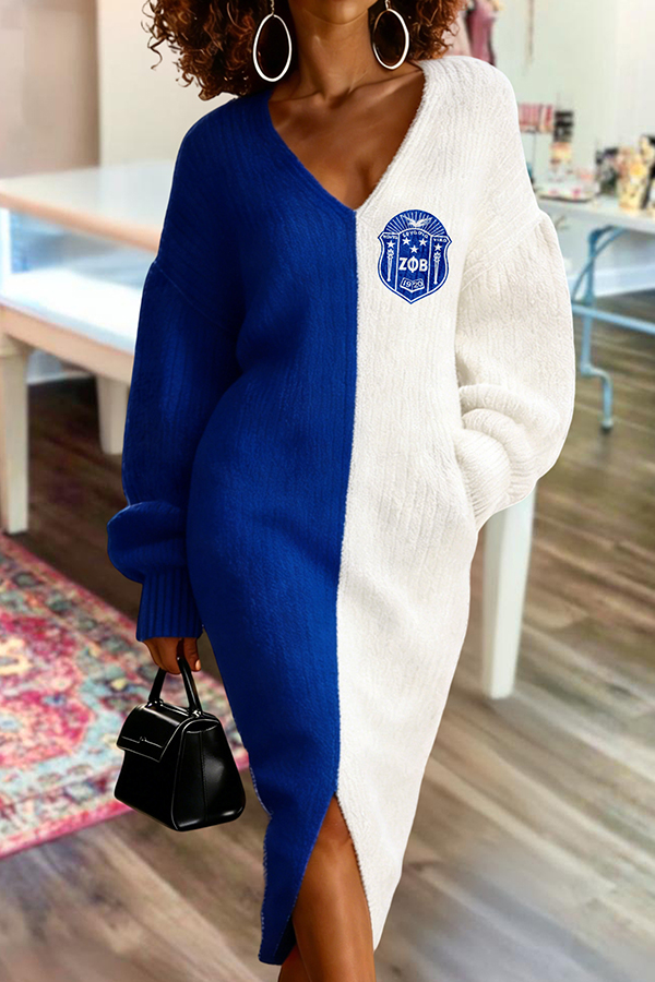 Zeta Phi Beta Sorority Color-Block Split Sweater Dress
