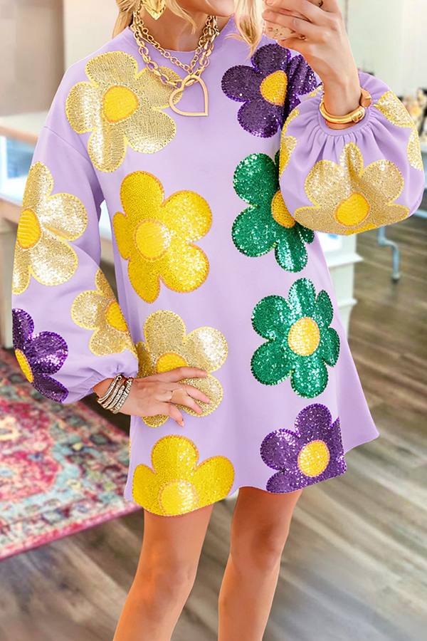 Cute Mardi Gras Floral Sweatshirt Dress