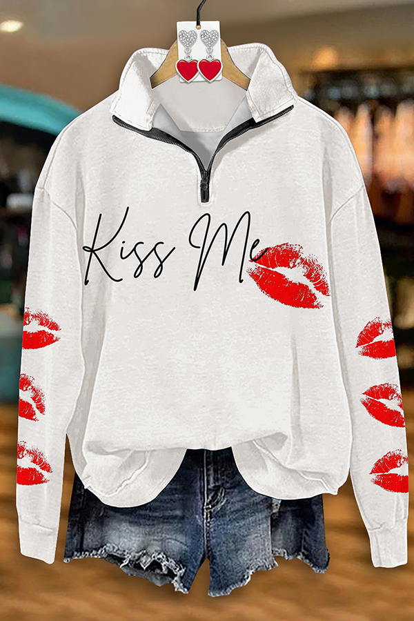 Valentine's Day Kiss Me Zip-Up Sweatshirt