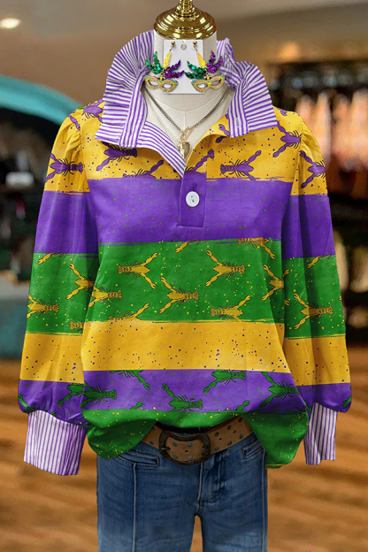Mardi Gras Crawfish Striped Blouses