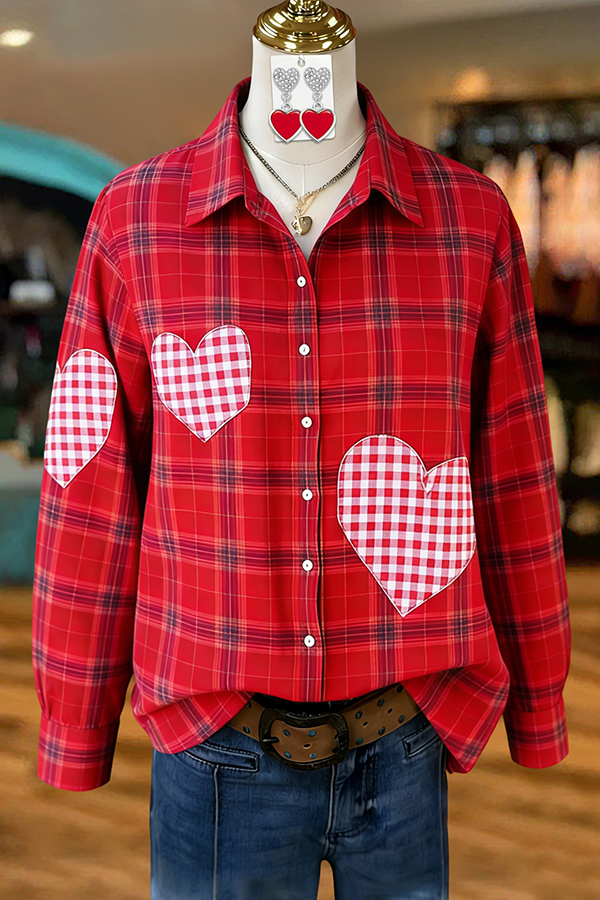 Valentine's Day Plaid Heart Print Shirts