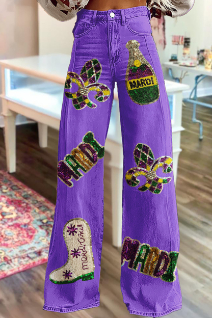 Mardi Gras Boot Wide-Leg Pants