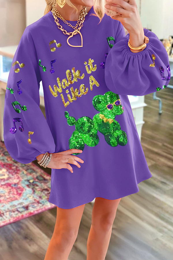 Cute Dog Mardi Gras Sweatshirt Dress