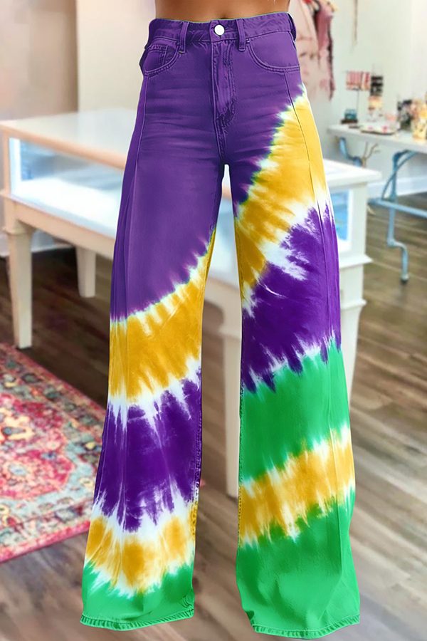 Mardi Gras Tie-Dye Wide-Leg Pants