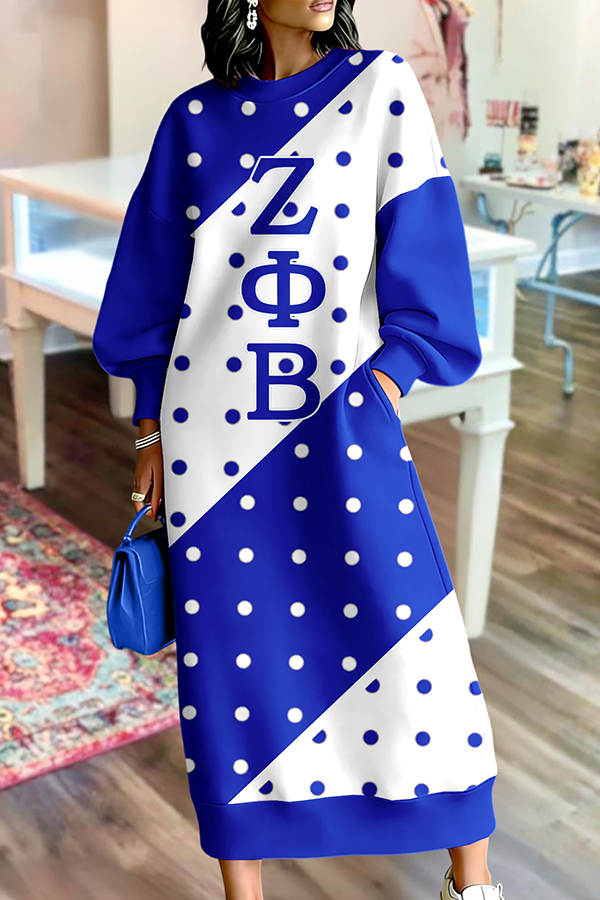 Zeta Phi Beta Sorority Polka Dot Long Sweatshirt Dress