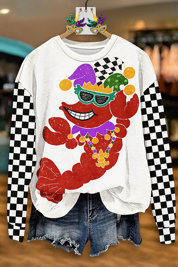 Mardi Gras Crawfish Checkerboard Sweatshirt